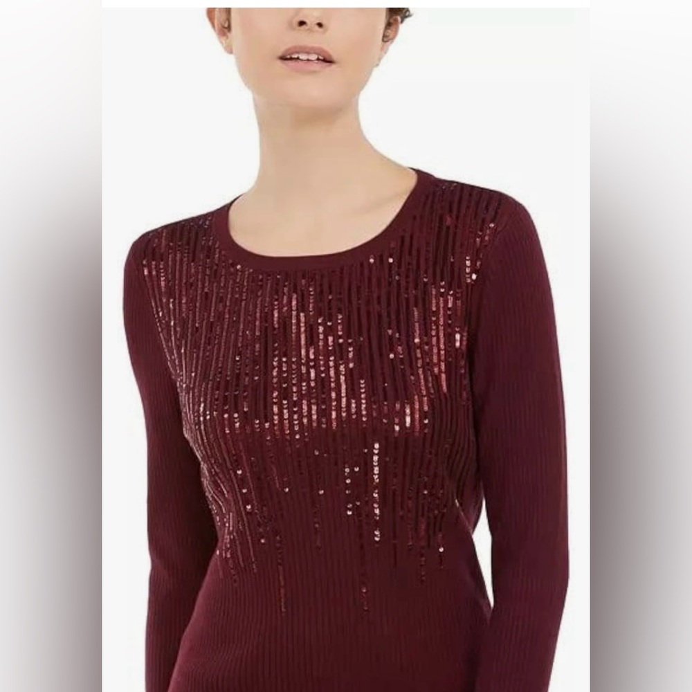 - International Concepts Burgundy sequinned knit top. In EUC. Size PXL.